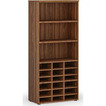 Policová skříň B2B Partner Třídicí regál PRIMO WOOD, 800 x 420 x 1781 mm, 18 přihrádek, ořech