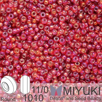 Korálek Korálky Miyuki Round 11/0. Barva 1010 Silverlined Flame Red AB. Balení 5g.