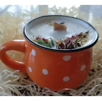 Svíčka Sójová svíčka s dřevěným knotem, keramický hrníček 200ml, oranžový, Mango