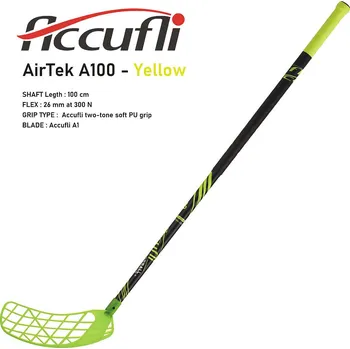 Florbalová hůl ACCUFLI AirTek A100 Yellow vel. 100cm (=111cm) levá kulatá (levá ruka dole)