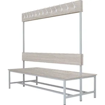 Šatní lavice oboustranná s 16 věšáky kov-lamino, délka 1200 mm, šedá - beton + doprava zdarma