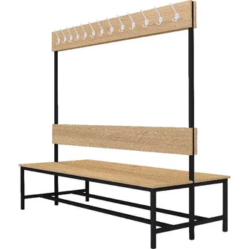 Šatní skříň Šatní lavice oboustranná s 20 věšáky kov-lamino, délka 1500 mm, černá - dub Nagano + doprava zdarma