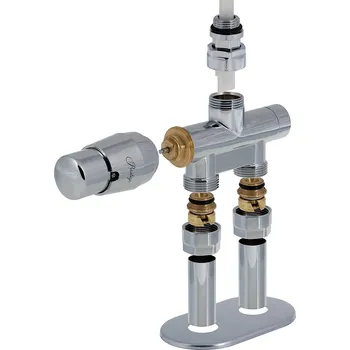 Hlavice pro radiátor Hydronix kompletní připojovací sada jednobodová 352 ventilů termostatická, přímá Varianta: Levá, Barva připojovací sady: Lesklý chrom, Spojka připojovací sady: Cu 15x1mm