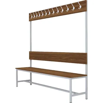 Šatní skříň Šatní lavice s 13 věšáky kov-lamino, délka 2000 mm, šedá - ořech + doprava zdarma