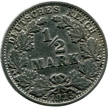 Sběratelství NĚMECKO. 1/2 Mark 1915/G. Ag.