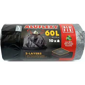 Pytle na odpadky Pytle Alufix Aluflexy stahovací - 64x69 cm / 60l / 33my / 10ks / stříbrnočerná
