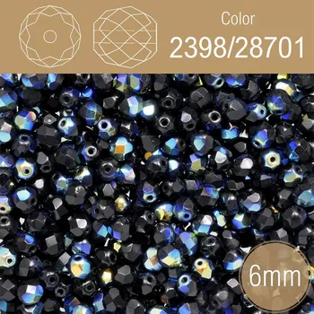 Korálek Korálky BROUŠENÉ 6mm. Barva 2398/28701. Neprůhledná černá/pokov. Balení 50Ks.