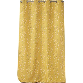 Sprchový závěs Douceur d'intérieur Závěs SAKURA s kroužky, rostlinný vzor, žlutý, 140 x 280 cm