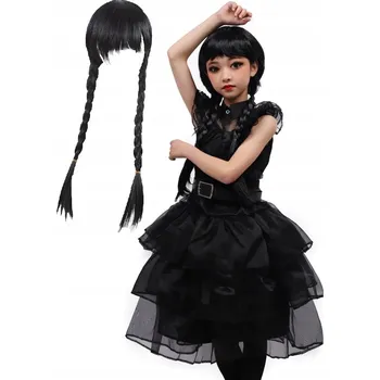 Karnevalový kostým Dětský kostým Wednesday s parukou 134-146 XL