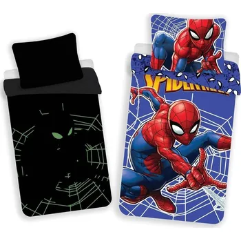 Povlečení Bavlněné svítící povlečení - Spider-Man 140 x 200, 70 x 90 cm zipový uzávěr