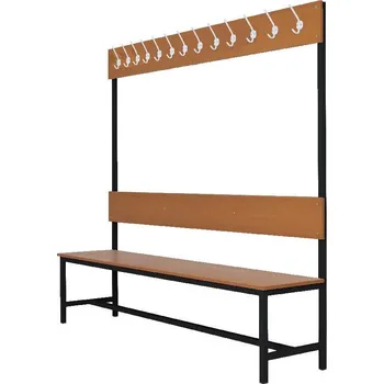 Šatní skříň Šatní lavice s 8 věšáky kov-lamino, délka 1200 mm, černá - třešeň + doprava zdarma