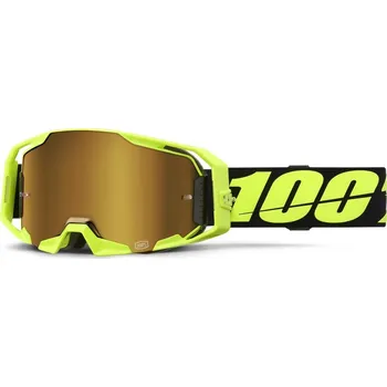 Motocyklové brýle Motokrosové brýle ARMATIC 100% brýle Neon Yellow, zlaté true plexi