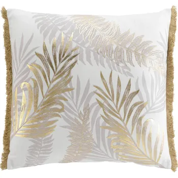 Dekorativní polštářek Douceur d'intérieur Dekorační polštář se zlatým vzorem a třásněmi, 50 x 50 cm
