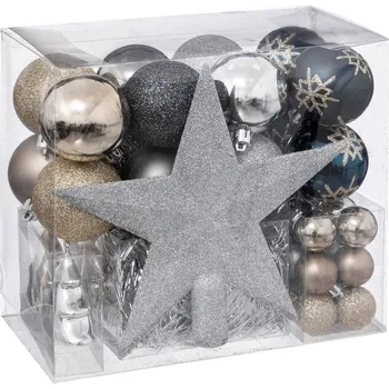 Vánoční ozdoba Atmosphera Sada vánočních ozdob o různé barvě, 44 prvky, stříbrné odstíny