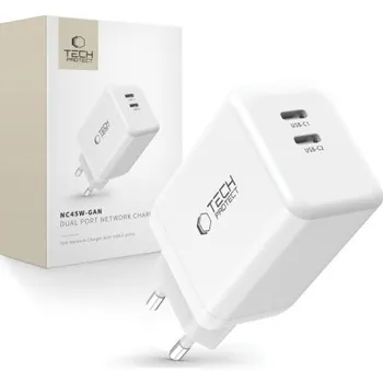 Tech-Protect | Tech-Protect NC45W GaN síťová nabíječka 2x USB-C 45W, bíla