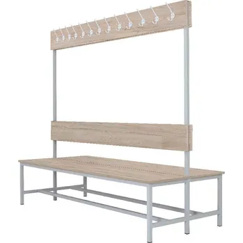 Šatní skříň Šatní lavice oboustranná s 16 věšáky kov-lamino, délka 1200 mm, šedá - ořech Light Rockrord + doprava zdarma