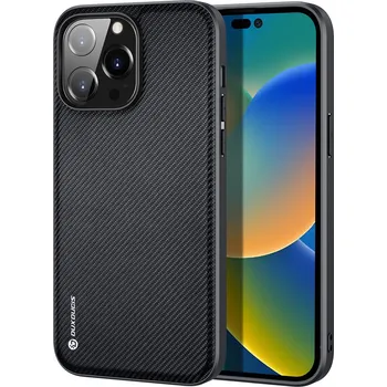 Pouzdro na mobilní telefon Obal iPhone 14 Pro Max černý Dux Ducis Fino s nylonovým povrchem