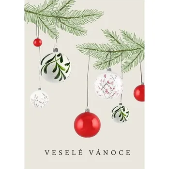 Vánoční dekorace GLASSOR Přání v obálce s vánočními ozdobami