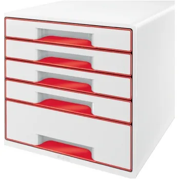 Kancelář Zásuvkový box Leitz WOW - 4+1 zásuvky / červená