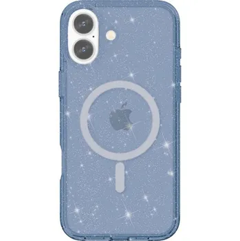 Pouzdro na mobilní telefon Transparentní kryt se třpytkami a MagSafe pro iPhone 16 Plus - tmavě modrý