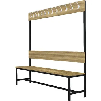 Šatní skříň Šatní lavice s 8 věšáky kov-lamino, délka 1200 mm, černá - dub Baroque Gold + doprava zdarma