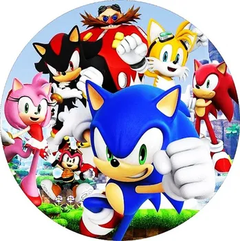 Jedlá dekorace na dort Jedlý tisk na fondánový list kruh motiv "SONIC" průměr 20 cm