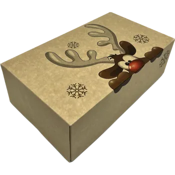 Dárková krabička Vánoční krabička přírodní se sobíkem 25x15x8 cm