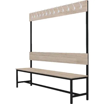 Šatní skříň Šatní lavice s 10 věšáky kov-lamino, délka 1500 mm, černá - ořech Light Rockrord + doprava zdarma