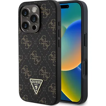 Telefonní příslušenství Guess PU Leather 4G Triangle Metal Logo Zadní Kryt pro iPhone 16 Pro Black