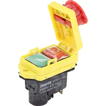 vypínač Tracon SSTM-015 Bezpečnostní tlačítko s hřibovou ovládací hlavicí 5PIN, 230 VAC, 12A/AC3, IP54, 6,3×0,8 (Tracon SSTM-015)