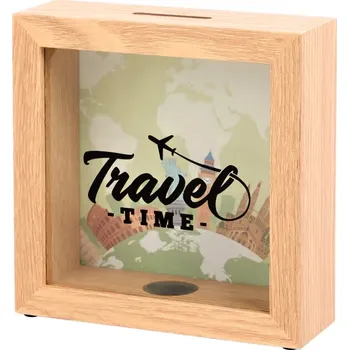 Vánoční dekorace Pokladnička dřevěná Travel time - 15x15x5 cm