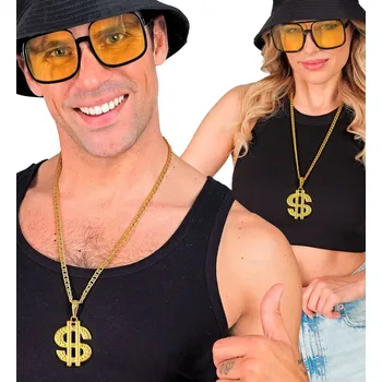 Karnevalový doplněk Zlatý řetěz s americkým dolarem (70 cm)