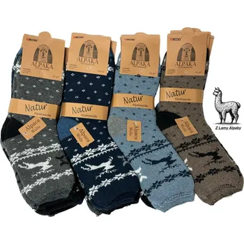 Pánské ponožky Pánské vlněné ponožky Lama Alpaka sada 3 páry s zimním motivem soby metalická modrá, černá, šedá 39-43