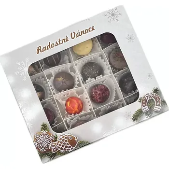 Dárková krabička Vánoční krabička s mřížkou a průhledným okénkem na 16 pralinek 18x15x4 cm cm