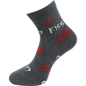 Dámské ponožky Dámské ponožky s nápisem KISS NZP9096 a lesklou nití- tmavě šedé barvy 9001489-5 Velikost ponožek: 35-38