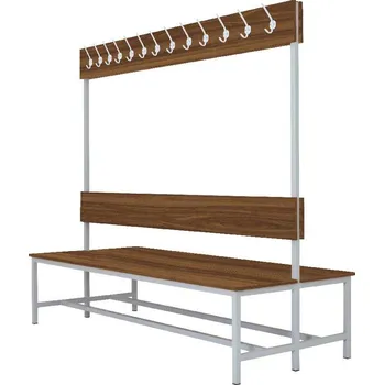 Šatní skříň Šatní lavice oboustranná s 20 věšáky kov-lamino, délka 1500 mm, šedá - ořech + doprava zdarma