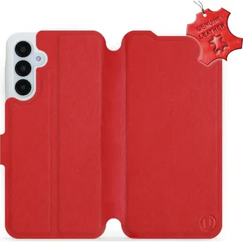 Pouzdro na mobilní telefon Flipové kožené pouzdro Mobiwear na mobil Samsung Galaxy A25 5G - Červené - L_RDS - VÝPRODEJ - MALÁ PROMÁČKLINA V KŮŽI (Luxusní flip obal, kryt, pouzdro Mobiwear pro mobilní telefon Samsung Galaxy A25 5G - Červené - kožené - L_RDS Red Leather)