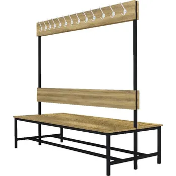 Šatní lavice oboustranná s 20 věšáky kov-lamino, délka 1500 mm, černá - dub Baroque Gold + doprava zdarma