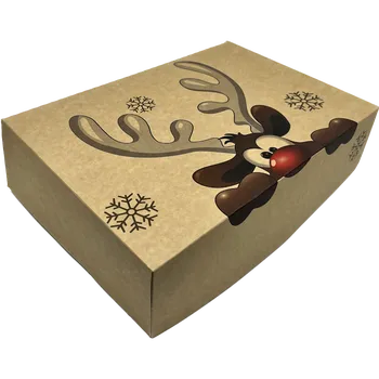 Dárková krabička Vánoční krabička přírodní se sobíkem 31x22x8 cm