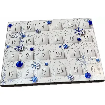 Vánoční dekorace Adventní kalendář "Stříbrno-modrý" 28x28x2 cm