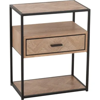 Noční stolek Dřevěný noční stolek J-line Zigtem 50 x 30 cm s černou konstrukcí