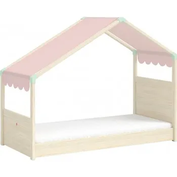 Dětská postel Domečková postel se stříškou Fairy I - dub světlý/růžová
