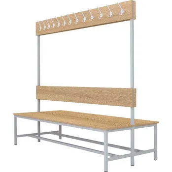 Šatní lavice oboustranná s 16 věšáky kov-lamino, délka 1200 mm, šedá - dub Nagano + doprava zdarma