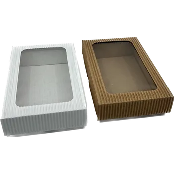 Krabička na výslužku Dárková krabička s průhledným okénkem v přírodní a bílé barvě 15x10x3,5 cm