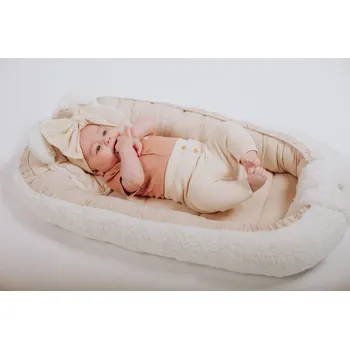 Hnízdečko pro miminko Hnízdo pro miminko s umělou vlnou vzor - béžová / bílá