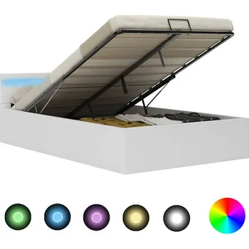 Postel vidaXL Rám postele LED s úložným prostorem bílý umělá kůže 140x200 cm