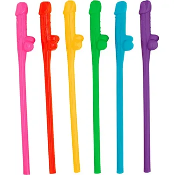 Barevná brčka - Penis - 6 ks