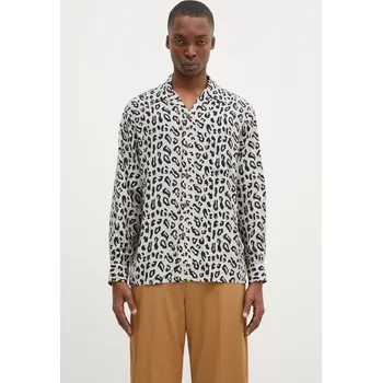 Pánská košile Košile Wacko Maria Hawaiian Shirt L/S pánská, šedá barva, regular, s klasickým límcem, 24FW-WMS-HI01, XL, 90X