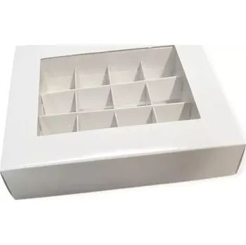 Dárková krabička Elegantní bílá krabička na 12 pralinek s průhledným okénkem 17x13,5x4 cm