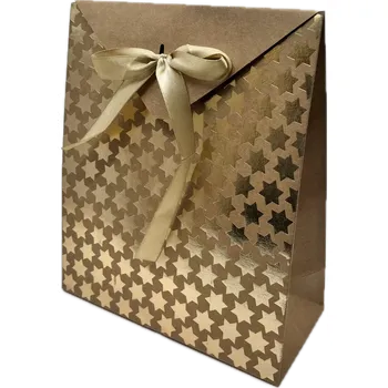 Dárková taška Dárková taštička s mašlí zlatá 18x21x8 cm